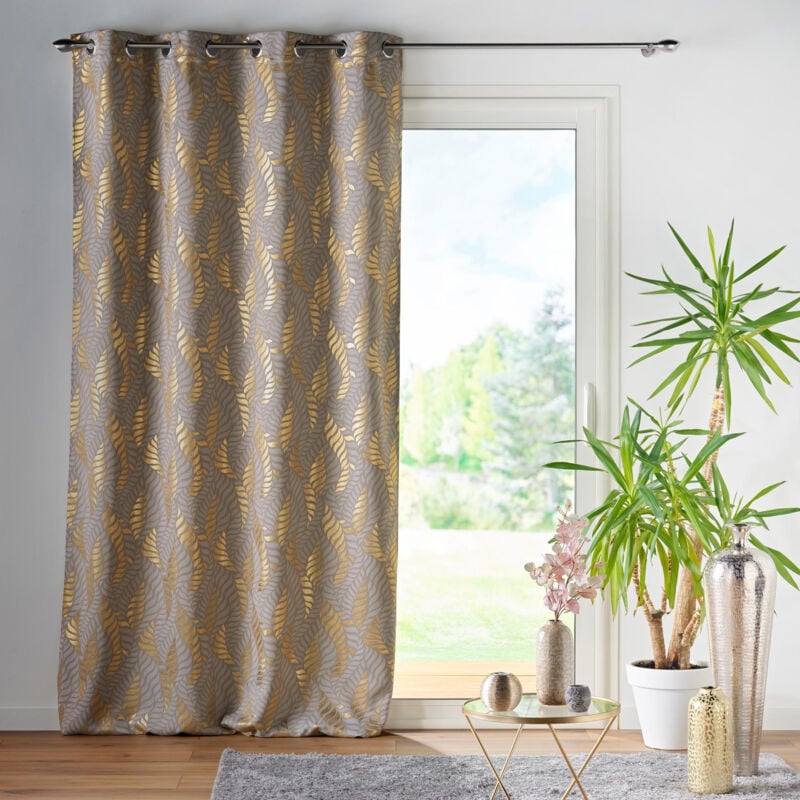 Rideau à Oeillets 140 x 260 cm Lyra Taupe, Occultant Imprimé Métallisé