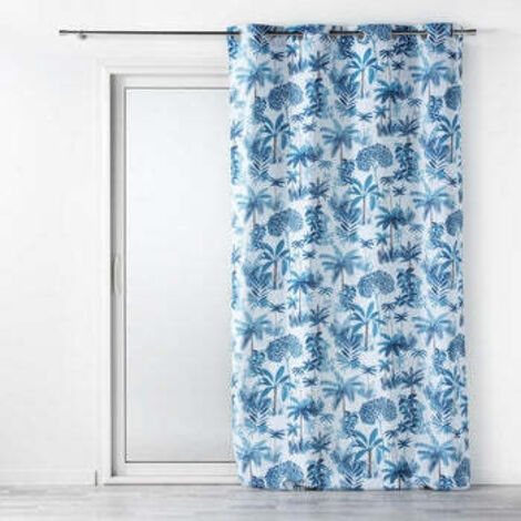 Rideau a oeillets 140 x 260 cm polyester imprimé Amazonia Bleu