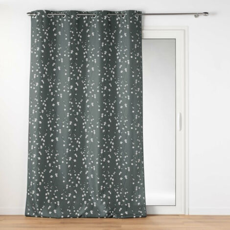 Rideau a oeillets 140 x 260 cm polyester imprime appliqué Sakura Anthracite