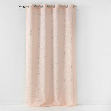 Rideau à Œillets 140 x 260 cm – Polyester Imprimé Métallisé – Artyline Rose/Argent