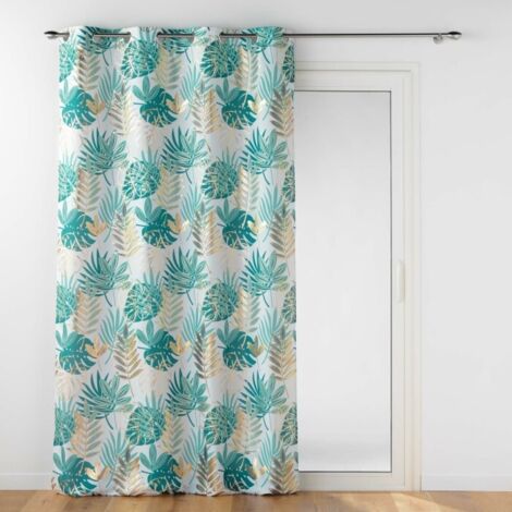 Rideau à oeillets 140 x 260 cm Polyester métallisé Ornella Blanc/émeraude