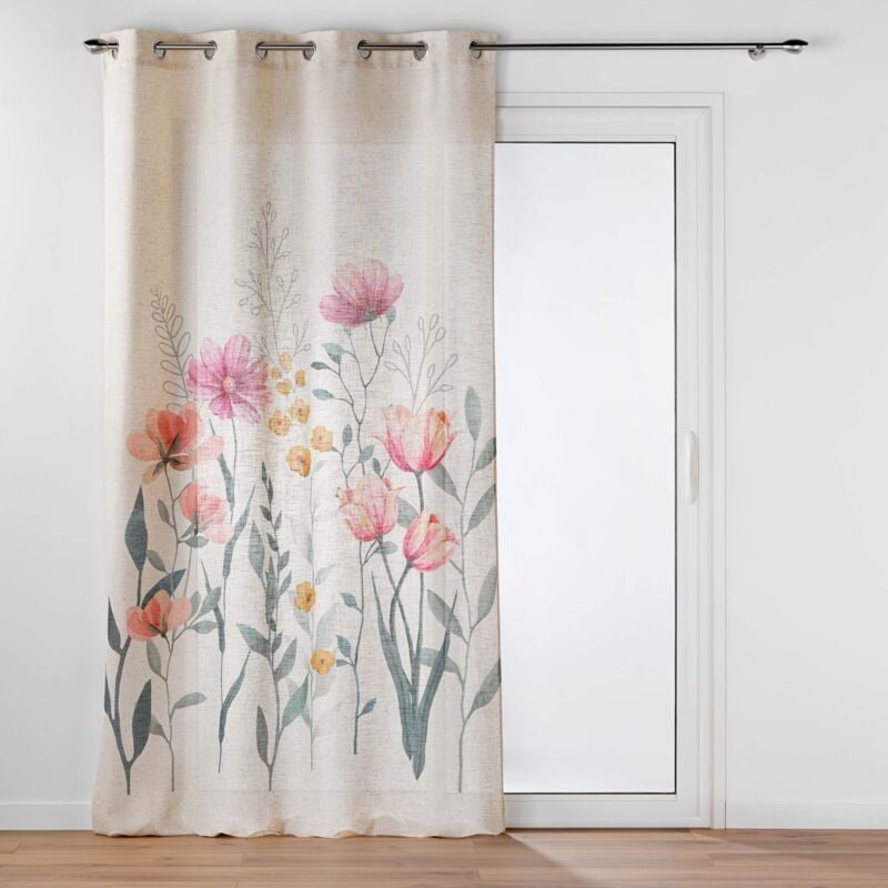 Rideau a oeillets 140 x 260 cm polyester/lin imprime Aquarellis