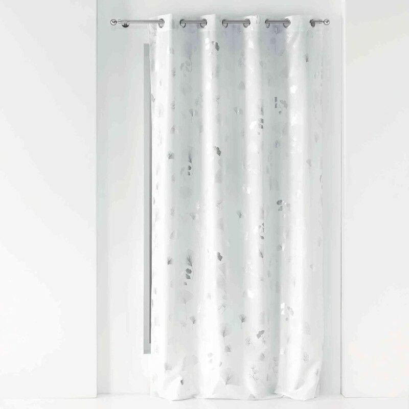 Rideau à 8 oeillets 'Bloomy' à imprimé végétal - Blanc/argenté - 140 x 260 cm - Livraison gratuite