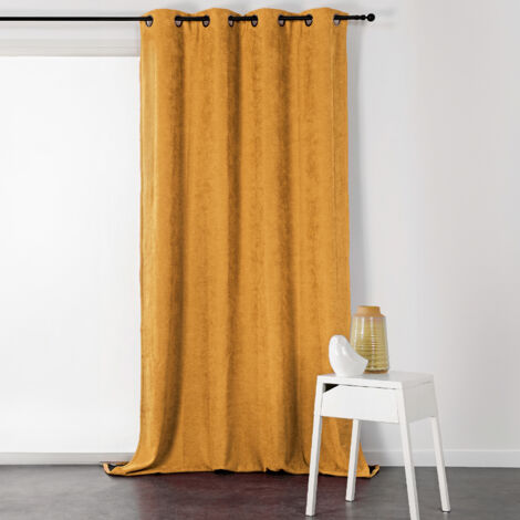 Rideau à Oeillets Isolant et Déperlant  - Effet Velours Jaune moutarde 140x180 cm