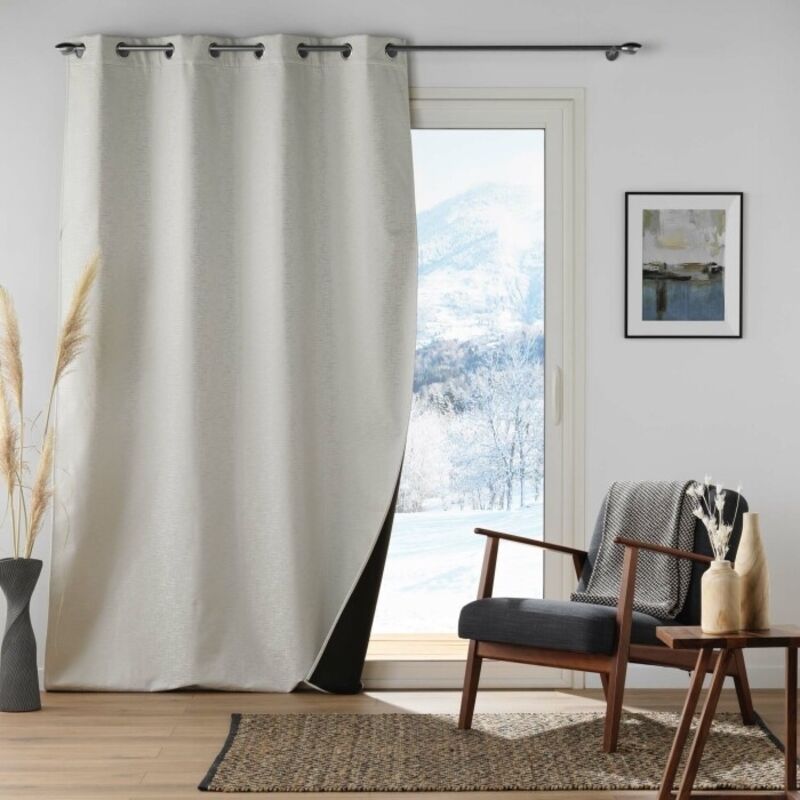 Rideau à oeillets isolant thermique 140 x 260 cm jacquard Polarine Naturel