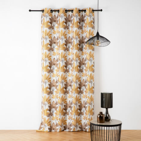Rideau à oeillets jacquard motif végétal Jaune 145x240 cm