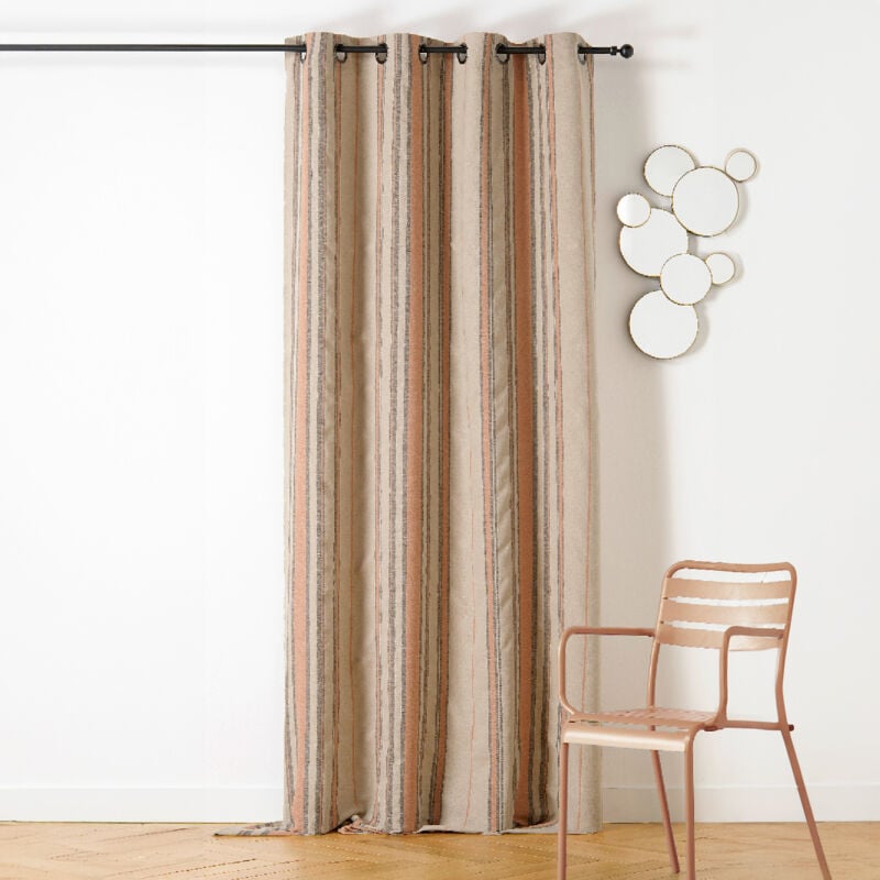 Rideau à Oeillets Lin Rayé Esprit Méditerranéen Terracotta 140x265 cm