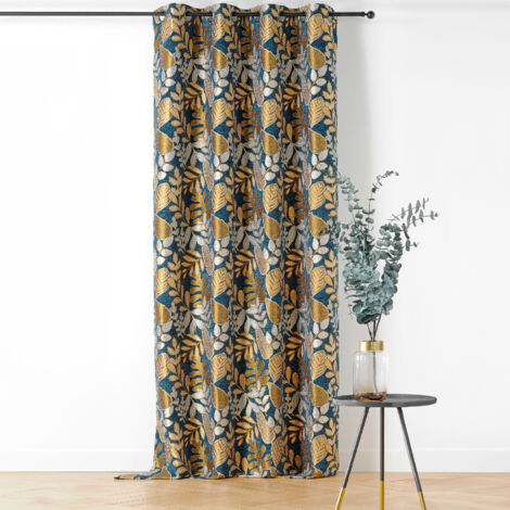 Rideau à Oeillets Motif Végétal Vintage Jaune 140x250 cm