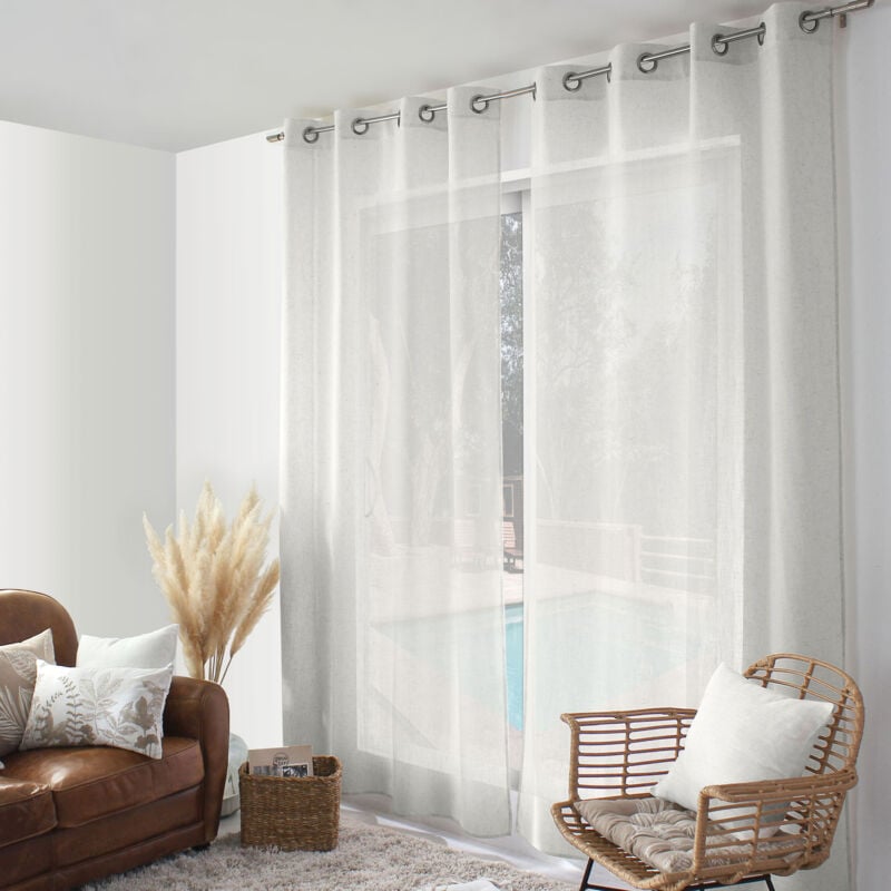 Rideau à oeillets naturel - Effet lin Blanc 140x240 cm