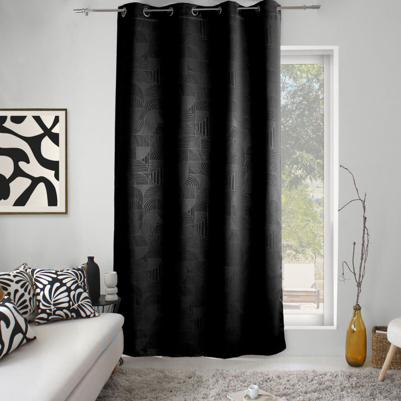 Rideau à oeillets occultant imprimé géométrique Noir 140x240 cm