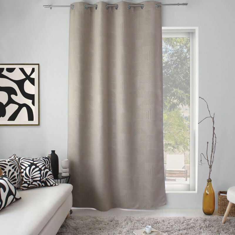 Rideau à oeillets occultant imprimé géométrique Naturel 140x240 cm