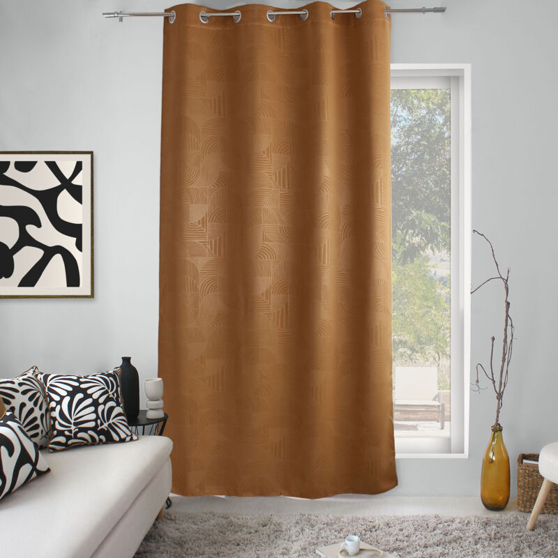 Rideau à oeillets occultant imprimé géométrique Marron Brun 140x240 cm