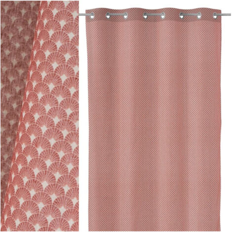 Rideau à Œillets Rose Motif Géométrique Vintage - Longueur 260cm
