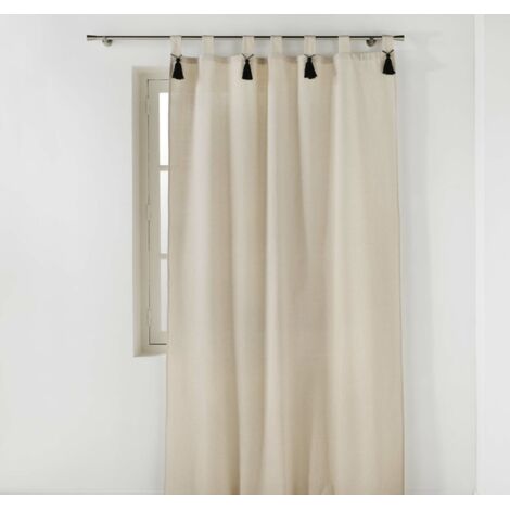 Rideau à Passants et Pompons 140 x 240 cm – Polycoton Uni – Cyrine Naturel