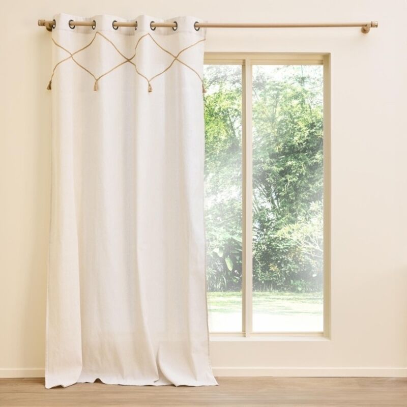 Rideau bohème jute et pompons Blanc cassé 140x240 cm