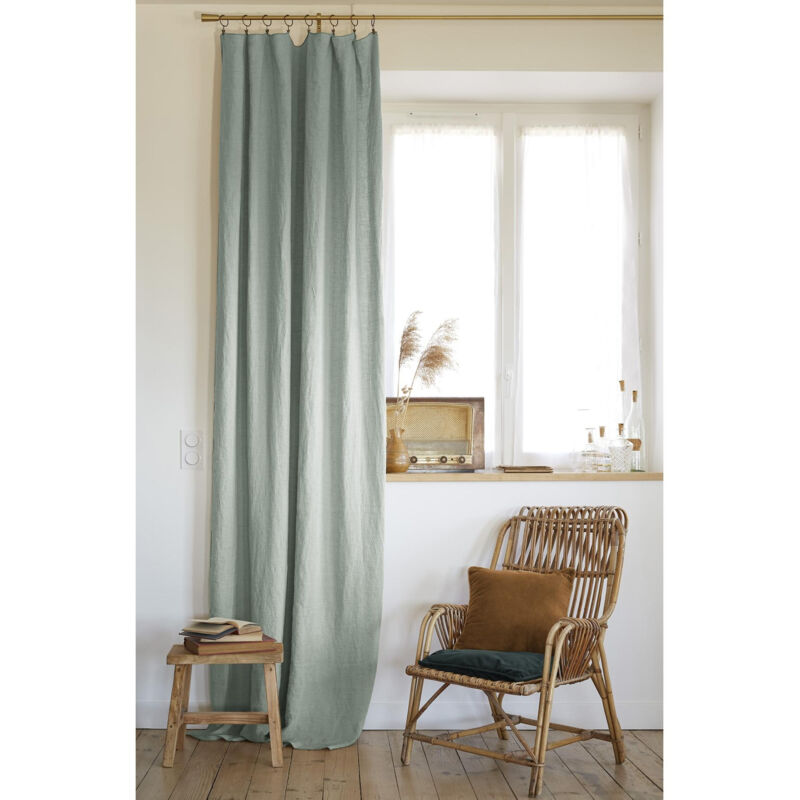 Rideau ajustable + 8 anneaux pince 140 x 270 cm en Lin lavé Soline Eucalyptus