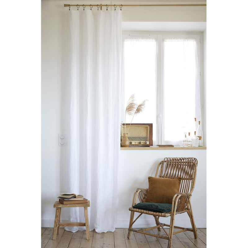Rideau ajustable + 8 anneaux pince 140 x 270 cm lin lavé français luxe soline Blanc