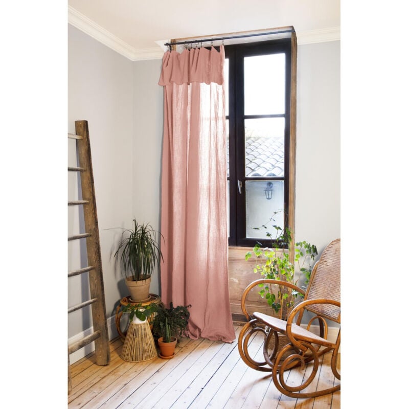 Rideau ajustable + 8 anneaux pince gaze de coton 140 x 300 cm gaïa rose pêche Rose