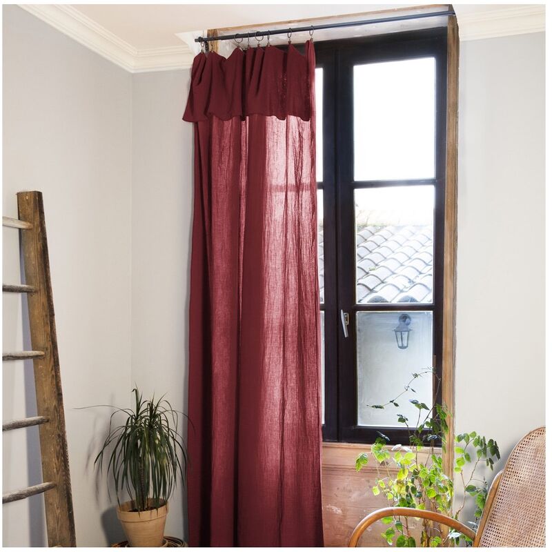 Rideau ajustable + 8 anneaux pince Gaze de coton 140 x 300 cm Lie de vin