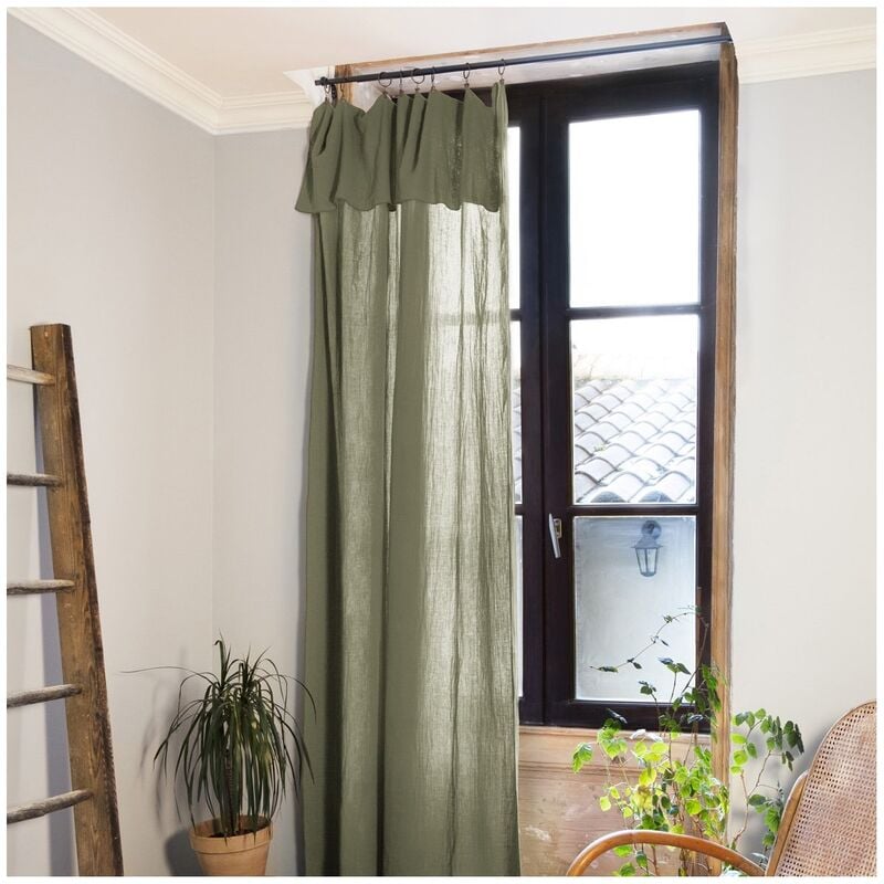 Rideau ajustable + 8 anneaux pince Gaze de coton 140 x 300 cm Romarin