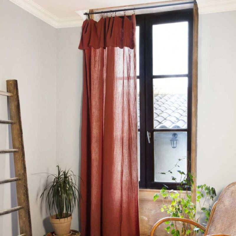Rideau ajustable + 8 anneaux pince gaze de coton 140 x 300 cm terracotta Orange