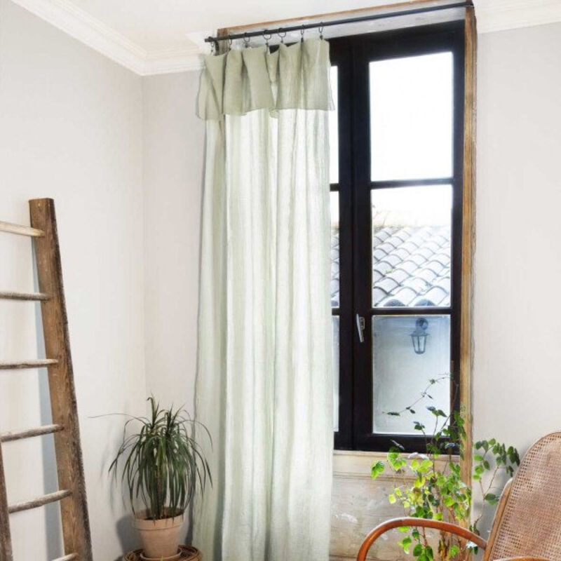 Rideau ajustable + 8 anneaux pince gaze de coton 140 x 300 cm vert d'eau