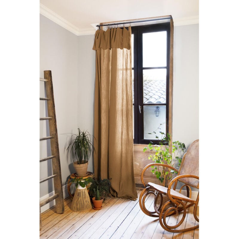 L'effet Papillon - Rideau ajustable + 8 anneaux pince gaze de coton luxe 140 x 300 cm Gaia Camel