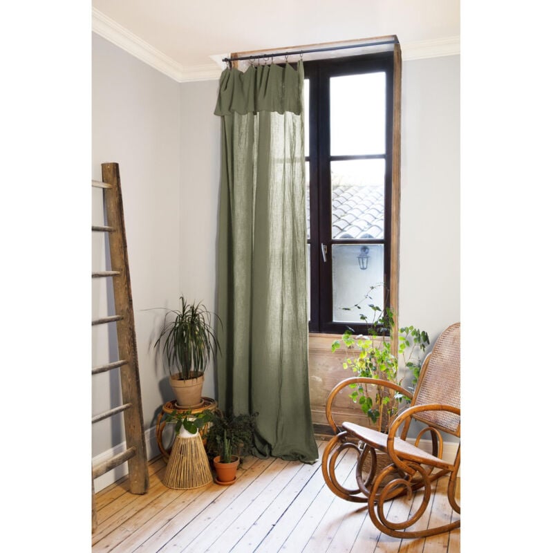 Rideau ajustable + 8 anneaux pince gaze de coton luxe 140 x 300 cm Gaia Romarin