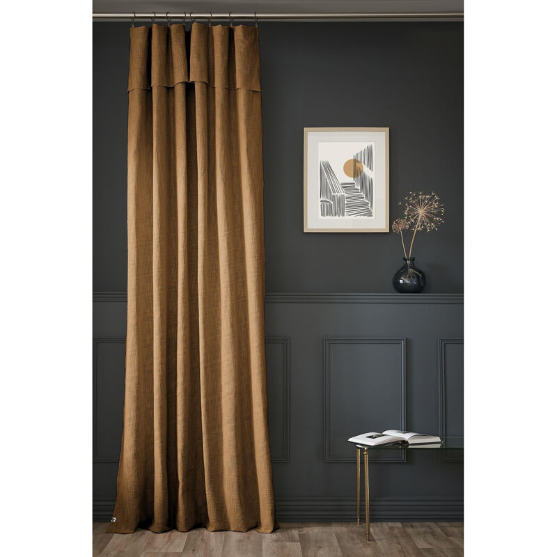 L'effet Papillon - Rideau Ajustable Sixtine Camel - 140 x 270 cm - Coton Flammé 8 Anneaux Pince