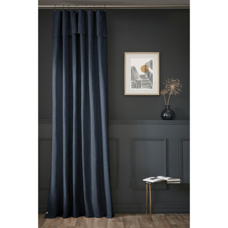 Rideau Ajustable Sixtine Marine - 140 x 270 cm - Coton Flammé 8 Anneaux Pince
