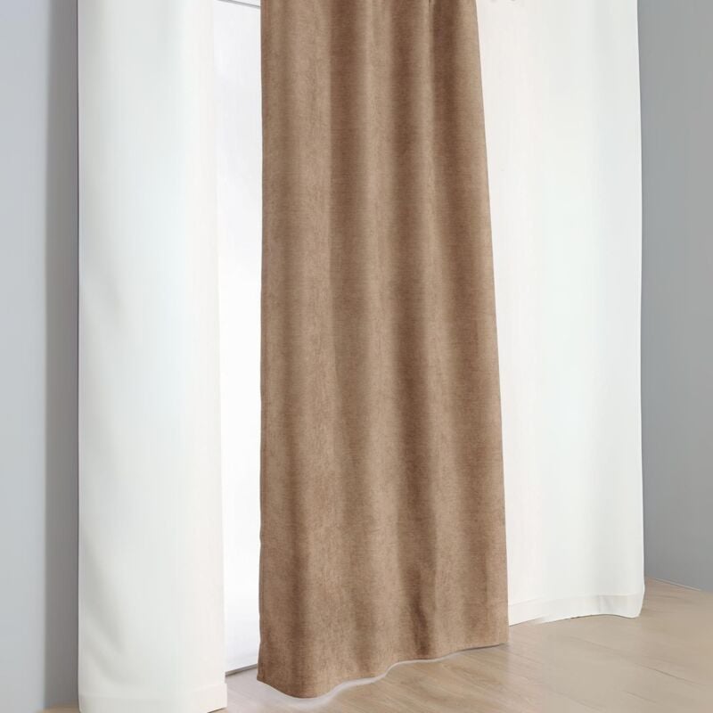 Homemaison - Rideau Alaska à galon fronceur isolant et 100 % occultant Beige foncé 140x240 cm