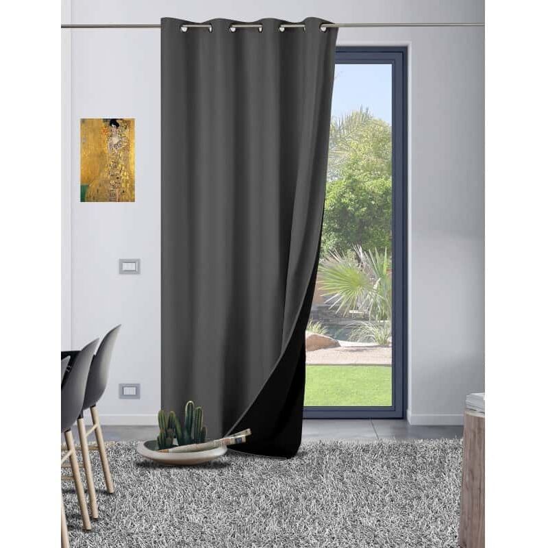 Homemaison - Rideau thermique aspect velours Galena - 140x260cm - Gris anthracite