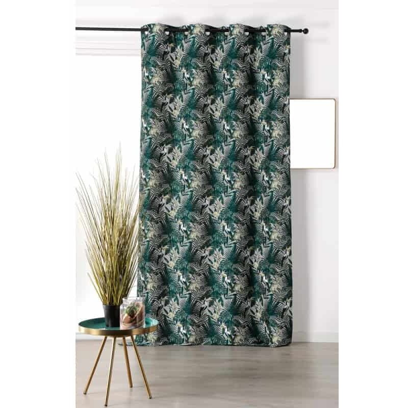 Linder - Rideau ambiance tropicale motif toucan - 135x250cm - Vert