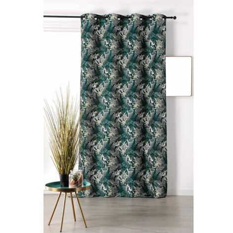 Rideau ambiance tropicale motif toucan - 135x250cm - Vert