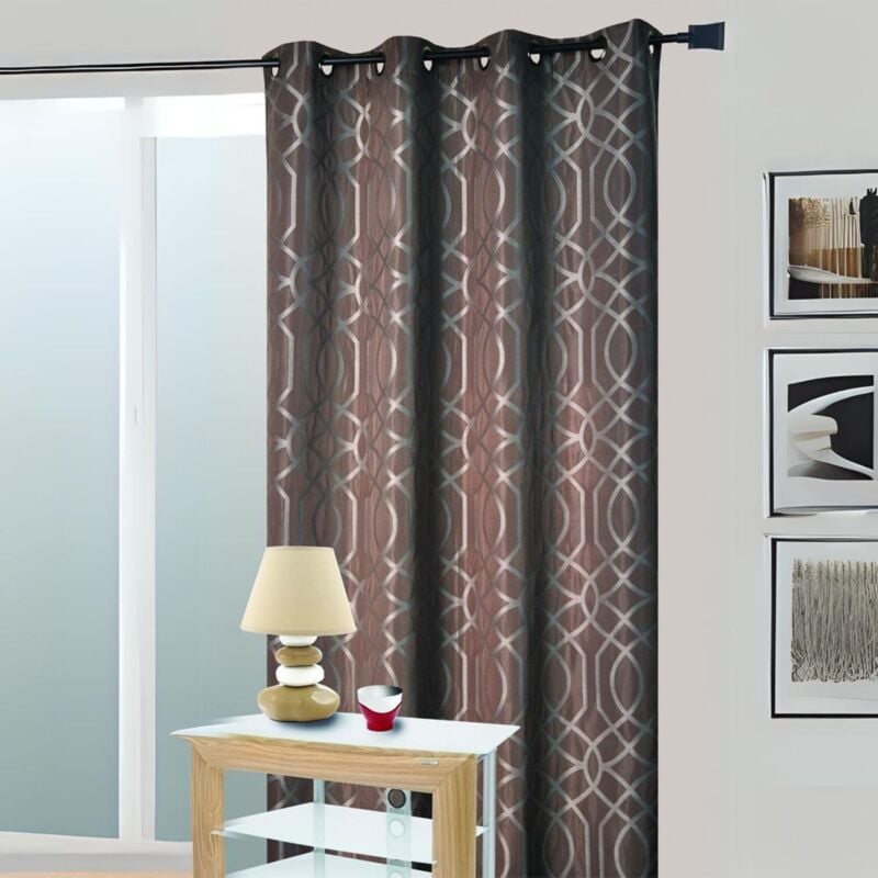 Rideau Ameublement en Jacquard Motif Géométrique Gris clair 140x260 cm