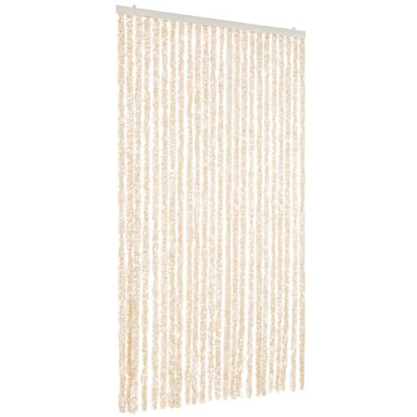 Rideau anti-mouches beige et blanc 100x230 cm chenille CFW65070