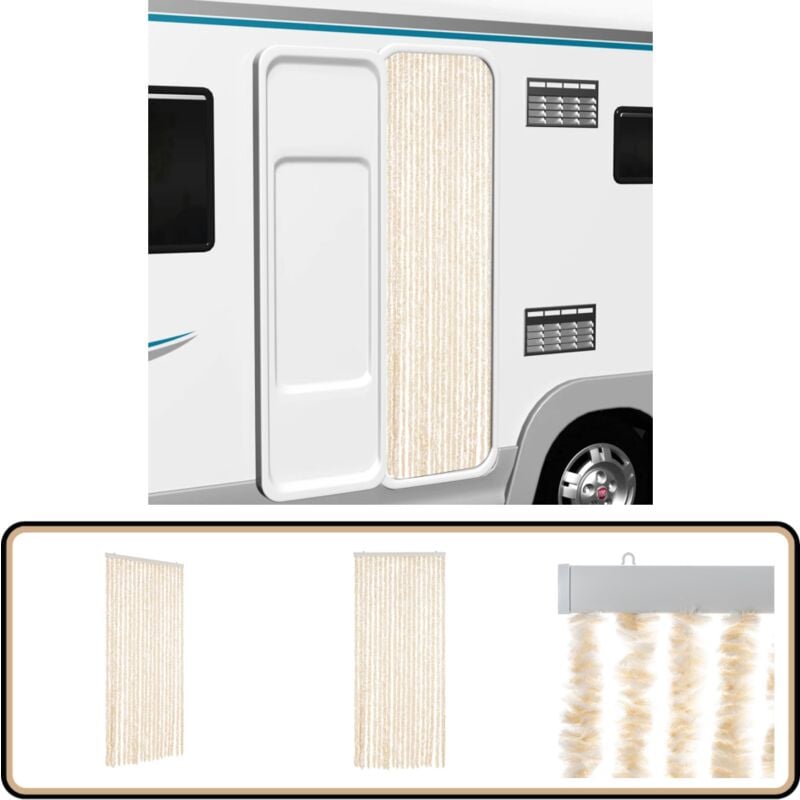Rideau anti-mouches beige et blanc 56x200 cm chenille - Rideau Anti-moustique - Rideau Insecte - Protection Contre Les Insectes - Moustiquaire