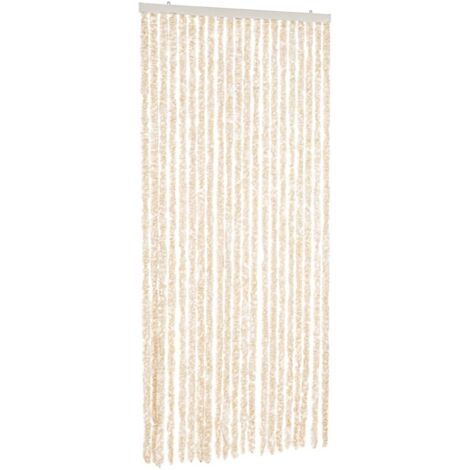 Rideau anti-mouches beige et blanc 90x220 cm chenille CFW65075
