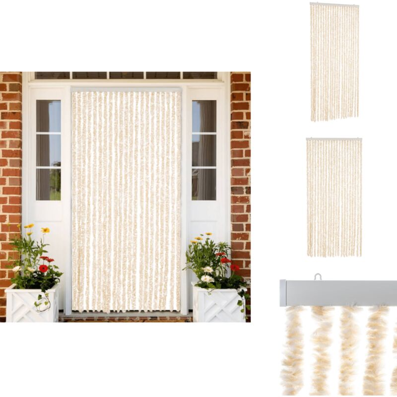 Vidaxl - Rideau anti-mouches beige et blanc 90x220 cm chenille - Rideau Anti-moustique - Rideau Insecte - Protection Contre Les Insectes - Intimité