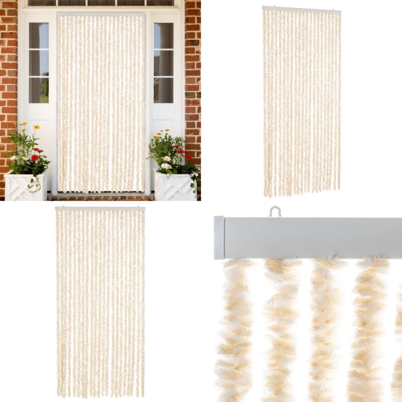 Vidaxl - Rideau anti-mouches beige et blanc 90x220 cm chenille - Rideau Anti-moustique - Rideau Insecte - Protection Contre Les Insectes - Intimité