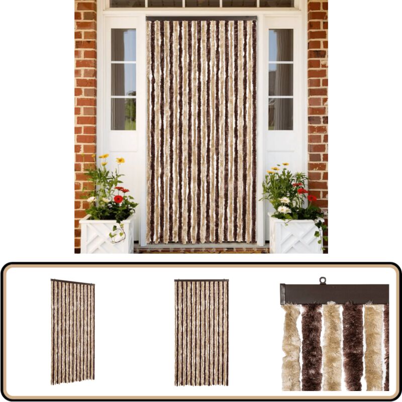 Rideau anti-mouches beige et marron clair 100x230 cm chenille - Rideau Anti-moustique - Rideau Insecte - Protection Contre Les Insectes