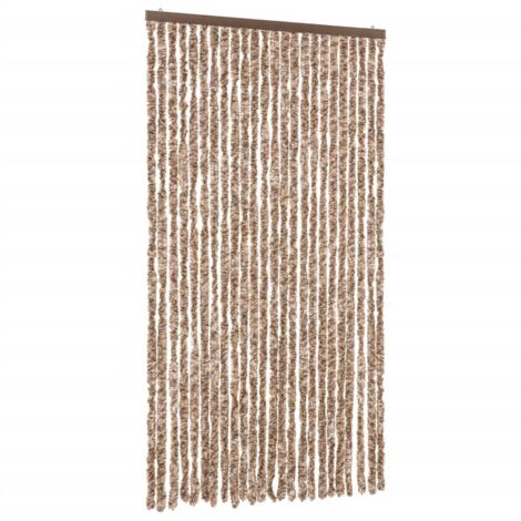 Rideau anti-mouches beige et marron foncé 100x220 cm chenille CFW65084