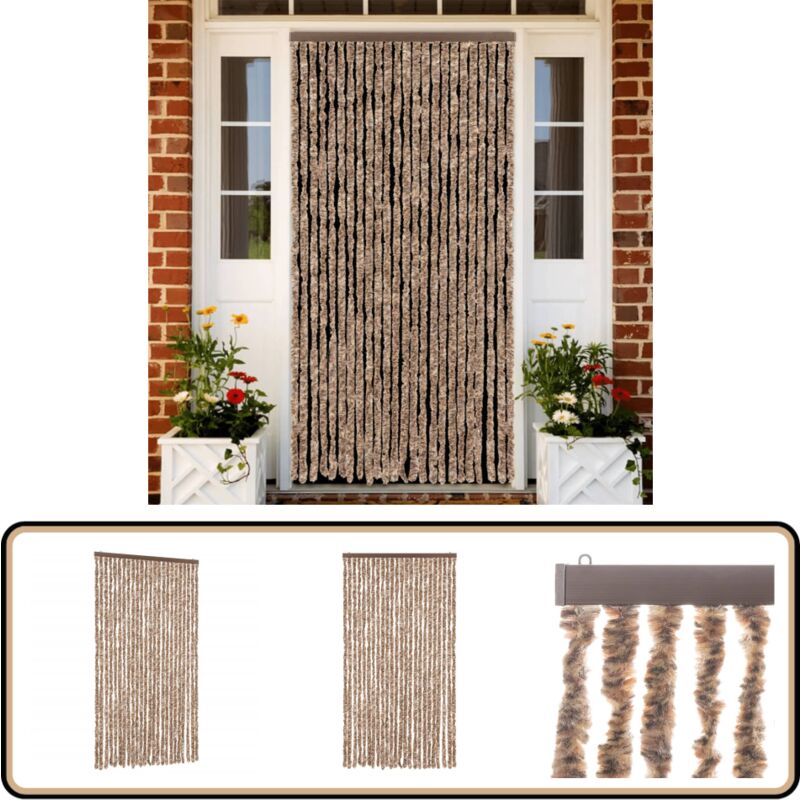 Rideau anti-mouches beige et marron foncé 100x220 cm chenille - Rideau Anti-moustique - Rideau Insecte - Protection Contre Les Insectes - Fenêtre