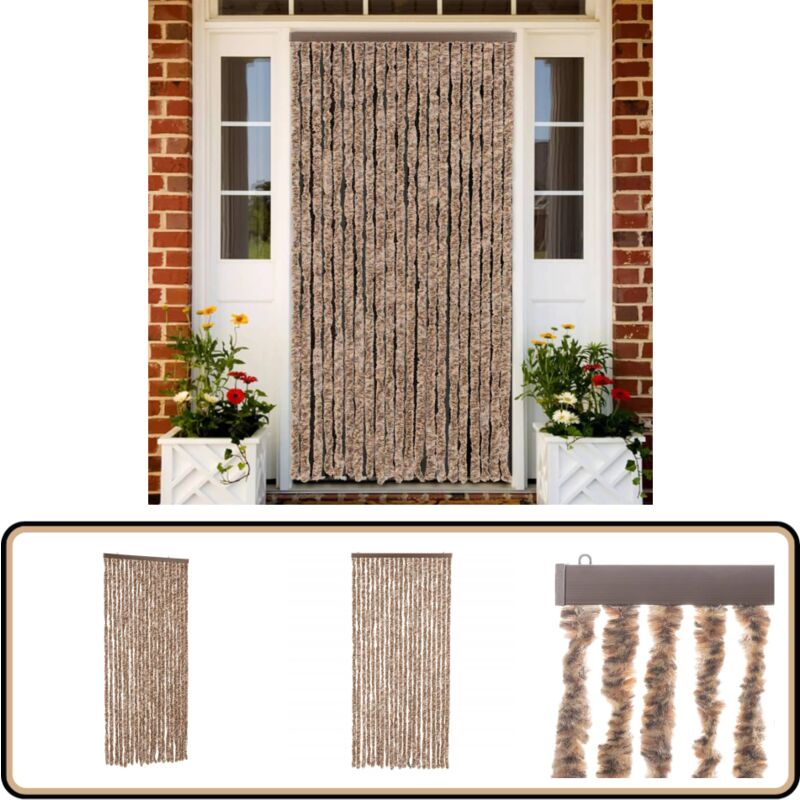 Rideau anti-mouches beige et marron foncé 90x200 cm chenille - Rideau Anti-moustique - Rideau Insecte - Protection Contre Les Insectes - Intimité
