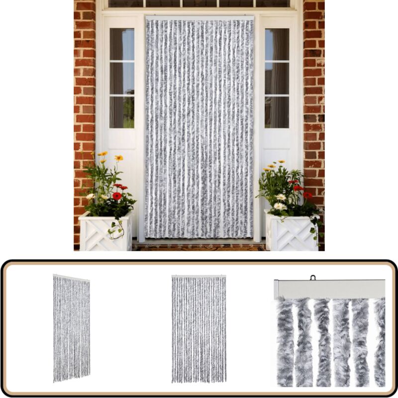 Rideau anti-mouches blanc et gris 100x200 cm chenille - Rideau Anti-moustique - Rideau Insecte - Protection Contre Les Insectes - Moustiquaire