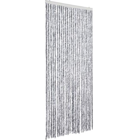 Rideau anti-mouches blanc et gris 100x230 cm chenille CFW65092