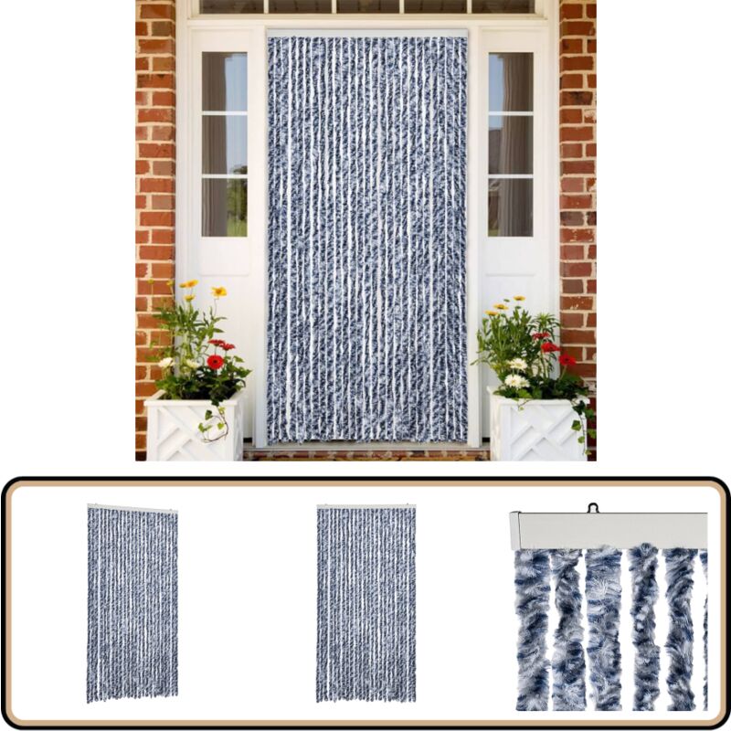Rideau anti-mouches bleu et blanc 100x200 cm chenille - Rideau Anti-moustique - Rideau Insecte - Protection Contre Les Insectes - Moustiquaire