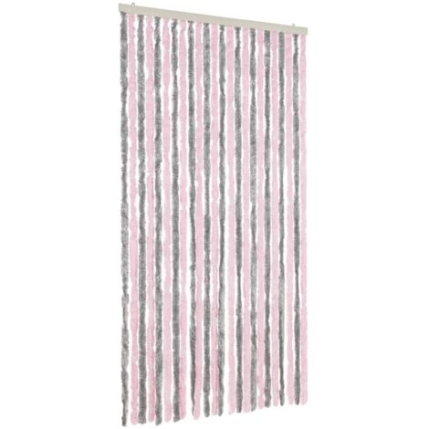 Rideau anti-mouches gris argenté et rose 100x230 cm chenille CFW65105