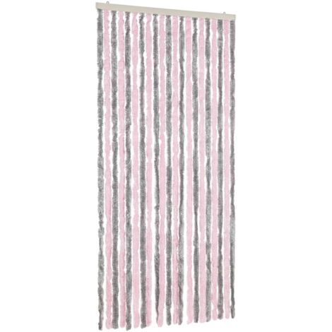 Rideau anti-mouches gris argenté et rose 90x220 cm chenille CFW65110