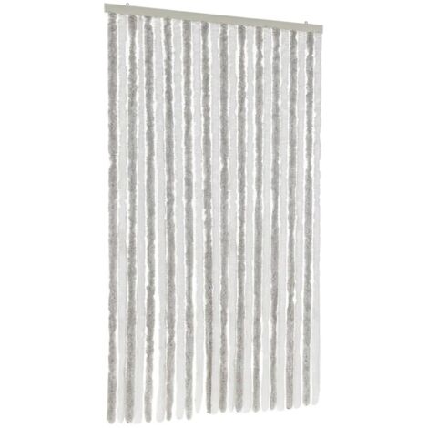 Rideau anti-mouches gris clair et blanc 100x220 cm chenille CFW65112